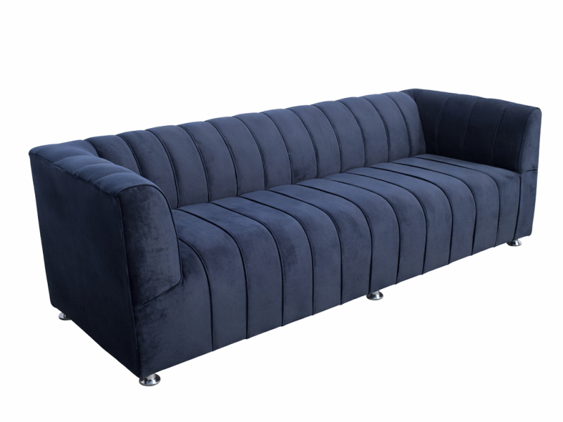Navy Channel-Tufted Sofa