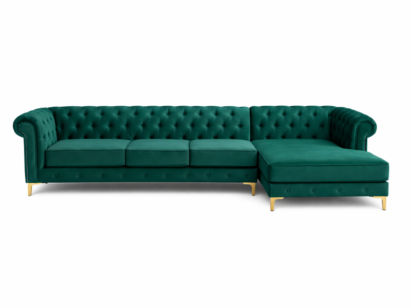 Green Chesterfield Sectional Couch