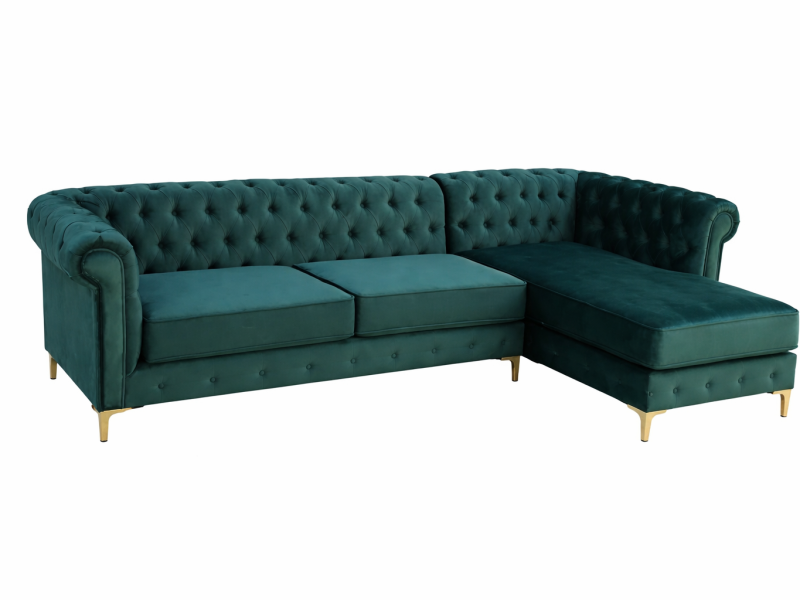 Green Chesterfield Sectional Couch